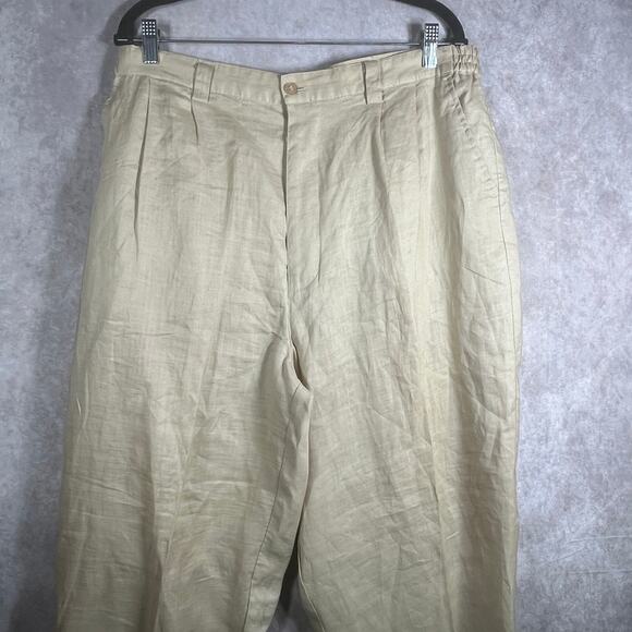 Godbody Linen Pants Mens Size‎ XL Tan Straight Leg Pleated Front Vacation Resort - Picture 2 of 11